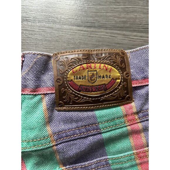 Cartini Multi Color Jean Shorts Rainbow Stripes Size 27 Pink Purple Green - Picture 7 of 7